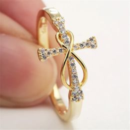 Solitaire Ring Jesus Cross For Women Fashion Gold Colour Symbol CZ Zircon Finger Drop 231009