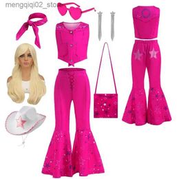 Theme Costume 3PCS Hot Movie Comes for Toddler Girl Children Pink Top and Flared Trousers Suit KidS Halloween Birthday Party Cosplay Clothe Q240307