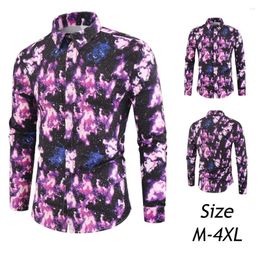 Men's Casual Shirts Harajuku For Men Purple 3D Digitail Printing Long Sleeve Autumn Quality Polyester Streetwear Slim Camisa Masculina