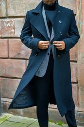 Men's Wool Blends Black Thick Greatcoat Men Suits ed Lapel Outfit Custom Made Long Overcoat High Quality Jacket 231009