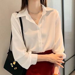 Women's Blouses Shirts Spring Autumn Casual Chiffon Shirt Women Office Lady Fashion Female Long Sleeve Loose Solid Blouse Tops S 4XL 231009
