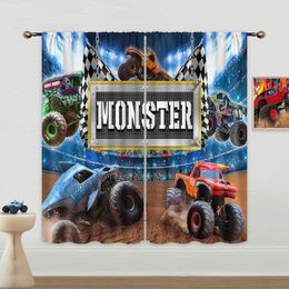 Curtain Cool Fun Racing Car Stadium Auditorium Light Tractor Truck Curtains For Living Room Bedroom Decoration Hooks 2 Pieces