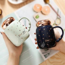 Mugs Gypsophila Ceramic Coffee Cup Creative Breakfast Handgrip Mug with Lid Portable Tea Water Cup Porcelain Tableware Christmas Gift 231009