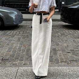 Skirts Casual White Back Split Long Straight Denim Women Streetwear Slim High Waist Pockets Maxi Jeans Office All Match