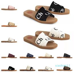 2023 women woody mules flat sandals slides designer canvas slippers white black sail womens fashion outdoor beach slipper shoes333