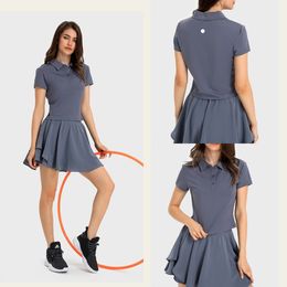 LU-1120 Women Sports Short-Sleeved Shirt Lightweight Tops Quick-drying Yoga Outdoor Tennis Polo Shirt