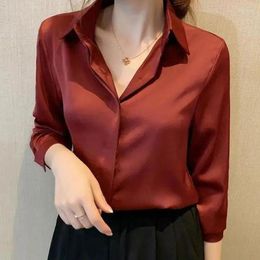 Women's Blouses Women Clothing Office Lady Buttons Solid Color Turn-down Collar Long Sleeve Blouse Autumn Business Casual Cardigan Shirts