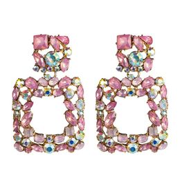 Square Summer earrings for women 2019 big fashion Pink statement earrings large rhinestone Geometric Fashion Jewellery236a