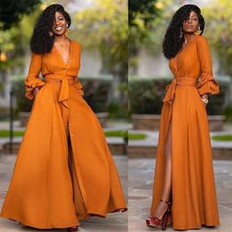 Casual Dresses Elegant Split Maxi Women Autumn Deep V Neck Long Sleeve Party Dress Ladies Sexy Slim Plus Size African Clothes198K