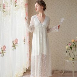 Women's Sleepwear Camisole Long Sleep Dress Women Sleeve Mesh Embroidery Spring Autumn Two-Piece Set Thin Robe