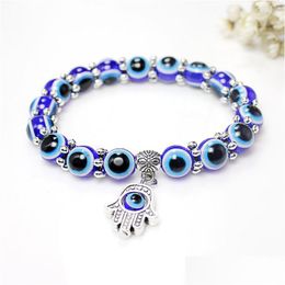 Charm Bracelets New Fatima Hamsa Hand Blue Evil Eye Charms Bracelets For Women Lucky Beads Chains Bangle Fashion Turkish Jewellery Gift Dhi5M