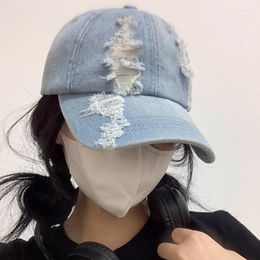 Ball Caps Washed Distressed Denim Baseball Cap Vintage Unisex Cotton Sport Hat Outdoor Top Breathable Versatile Sunshade Women Men