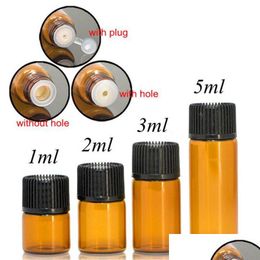 Packing Bottles Wholesale 1Ml 2Ml L 5Ml Amber Glass Vial Essential Oil Bottles Makeup Jars Cosmetics Container With Cap For Travel And Dhimp