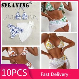 Women's Swimwear 10set Bikini Sets Women Beach Y2k Bra Briefs Cover Up Bulk Items Wholesale Lots Bandage 3 Piece Set Outfits S11402