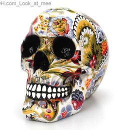 Other Event Party Supplies Horror Skull Skeleton Ornament Creative Head Colourful Flower Painting Desktop Ornament Halloween Gift Q231010