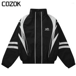 Men's Jackets High Street Bomber Jacket Men Women Stripe Design Embroidery Spring Windbreaker Unisex Letter Loose College Varsity Coat