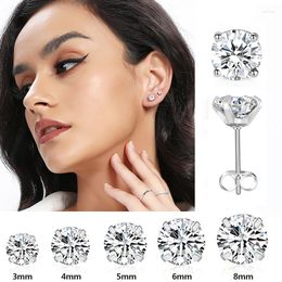Stud Earrings 2PC/Set Fashion Crystal Studs For Women Simple Round 4 Prong Cubic Zirconia Stainless Steel Jewellery 2-8mm