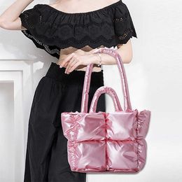 2023 New Women's Bag Autumn and Winter Down Suit Filled with Cotton Bag Simple Square Plaid Filled One Shoulder Tote Bag 231010