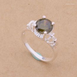 Cluster Rings AR081 Sterling Silver Color Ring Fashion Jewelry Slippy Dark Green Stone /agcaixja Aezaiwga