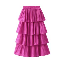 QNPQYX Summer Wooden Ear Stitching Pleated Big Swing Skirt Women's New Mid length Cake Skirt Mini Skirt Skirt Long Short Skirt