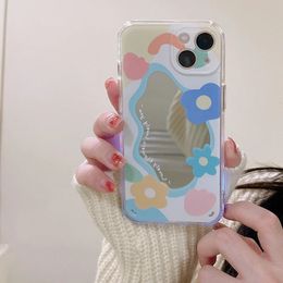 Phone Case Fashion Flower Makeup Mirror for iPhone 13 12 15 14 Pro Max Full Camera Protection Soft Back Cover 231104