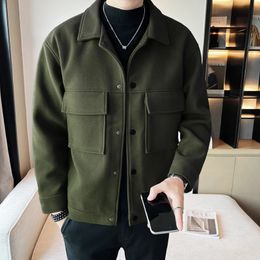 Mens Jackets Brand Clothing Winter Men Coats Woollen Cloth Thick Tooling Lapel Slim Jacket High Quality Woolen Casual Warm 231009