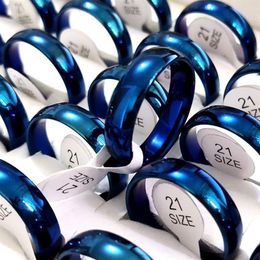 Whole 50pcs Blue 6mm Wedding Band Ring Comfort-fit Men Women Stainless Steel Rings Male Female Fashion Classic Jewelry229k