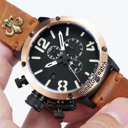 Flightdeck U-72 U72 VK Quartz Chronograph Mens Watch Two Tone PVD Rose Gold Bezel Black Dial White Mark Black Leather Timezonewatc248Q