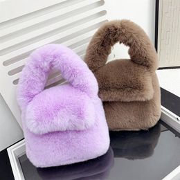 Evening Bags Winter Soft Plush Shoulder For Women Flap Faux Fur Crossbody Bag Solid Colour Chain Tote Purse Female Fluffy Handbags