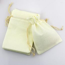 Gift Wrap 100pcs/lot Ivory Jute Bags 7x9cm Small Wedding Favours Drawstring Bag Linen Cute Charms Gifts Packaging Pouches