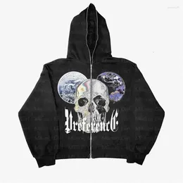 Men's Hoodies Hip Hop Joggers Sweatshirt Korean Fashion Punk Sport Coat Pullover Skull Graphics Gothic Long Sleeve Zip Hoodie Y2k Jacket Men