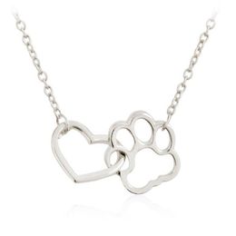 Hollow Out Cute Heart Dog Cat Paw Pendant Necklace Animal Print Friendship Jewellery Mother Child Love Necklaces205C