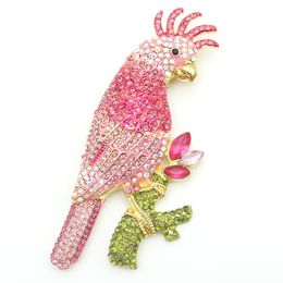 10pcs/lot Crystal Pink Parrot Bird Shape Brooches Rhinestone Animal Bird Brooch Pin For Women