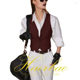 Women's Vests Formal Vest For Women V-Neck Sleeveless Jacket Vintage Herringbone Waistcoat Slim Fit Wool Lady