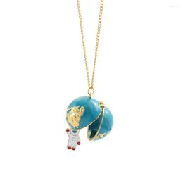 Pendant Necklaces Earth Modelling Enamel Necklack Astronaut Charm Creativity Can Be Opened Spherical Cute Interesting Neck Chain