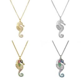 2020 New Arrival Lucky Necklace CZ Stone Colourful Seahorse Pendant Necklace For Women Men Drop Gift Jewelry2315