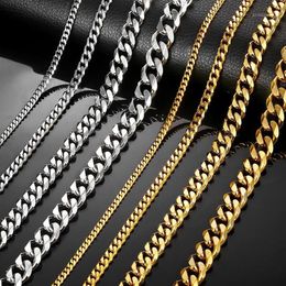 Necklaces for Men Women Silver Black Gold Stainless Steel Curb Cuban Chains Mens Necklace Whole Jewelry 3 5 7 9 11mm LKNM081231h