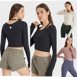 LU-936 Halter-neck long sleeve yoga top women with chest pad slim solid Colour sports fitness wear