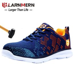Dress Shoes LARNMERN Lightweight Safety Shoes Men Steel Toe Slip On Work Shoes For Men Antismashing Construction Sneaker With Reflective 231009