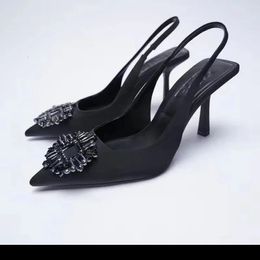 Sandals Black Rhinestone High Heels Women Slingback Stiletto Sandals Heels Woman Pumps Fashion Female Red Green Heeled Sandals 231009