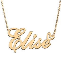 Pendant Necklaces Love Heart Elise Name Necklace For Women Stainless Steel Gold & Silver Nameplate Femme Mother Child Girls Gi268l