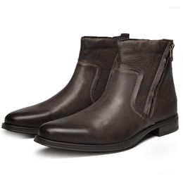 Boots A049 2023 Autumn Winter Fashion Casual Square Toe Double Zip Design Men's British Vintage Motor