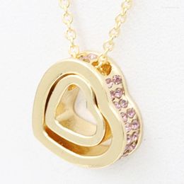 Pendant Necklaces Light Blue Pink & White Crystal Double Hollow Dangle Heart Silver Plated Golden Necklace For Women