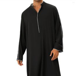 Ethnic Clothing Men V Neck Long Sleeve Maxi Dress Full Length Casual Kaftan Robe Muslim Gown Loose Vintage Arab Islamic