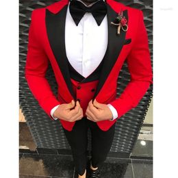 Men's Suits Handsome Groomsmen Wool Blend Groom Tuxedos Mens Wedding Dress Man Jacket Blazer Prom Dinner (Jacket Pants Tie Vest) A130