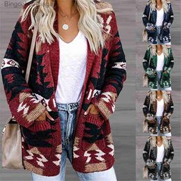 Women's Sweaters Women Vintage Boho Aztec Cardigan Long Sleeve Knitted Christmas Halloween Cardigan Open Front Loose Slouchy SweatersL231010