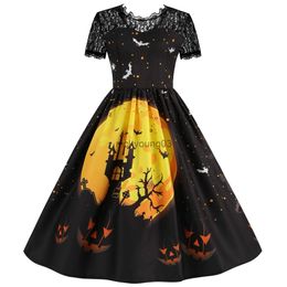 Theme Costume 3XL Black Swing Lace Halloween Costumes For Women Vintage Dress 2023 Short Sleeve Witch Cosplay Party Dresses Disfraces Mujer x1010