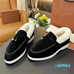 Chaussures de styliste en cuir givré pour femmes, commerce extérieur, à fond plat, en peluche et chaudes, simples, chaussures pour hommes