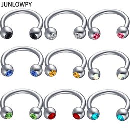 mix 6-14mm Silver Septum Gem Eyebrow Piercing 100pcs lot with 10 color Body Piercing 16G Nose Hoop Tragus Ear Body Jewelry Men271E