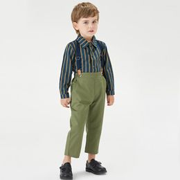 Clothing Sets Set Spring Summer Autumn And Winter Boys' Long Sleeved Striped Polo Collar Shirt Strap Pants Children's Dress